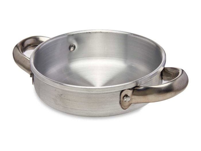 Kinvara Sartén de Aluminio con Asas 14 cm (20x4x15 cm) Apta para Gas y Horno, Color Plata (Set de 12)