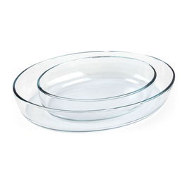 5Five Set 2 bandejas ovaladas para horno de cristal, medidas 35x25x6,6cm y 26x18x6cm