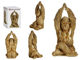 Giftdecor Gorila Yoga Manos Hacia Arriba Dorado 17 cm x 36 cm x 19.5 cm (Set de 4)