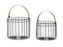 Giftdecor Set 2 Cestas Cilíndricas Negras con Asa Dorada, 25x27x25 cm