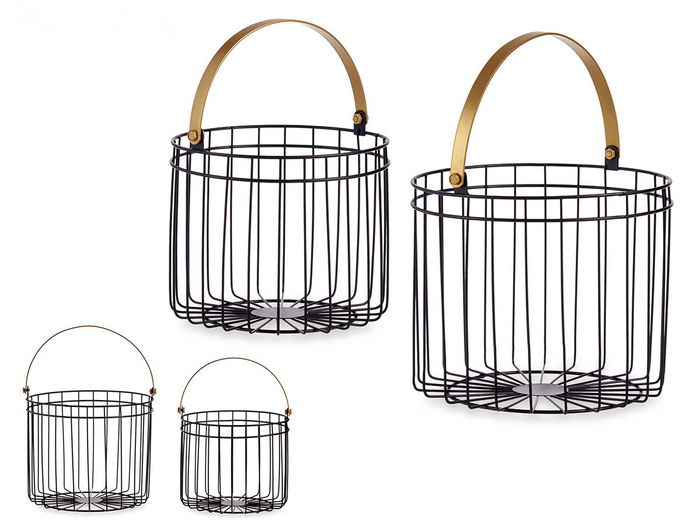 Giftdecor Set 2 Cestas Cilíndricas Negras con Asa Dorada, 25x27x25 cm Giftdecor Set 2 Cestas Cilíndricas Negras con Asa Dorada, 25x27x25 cm