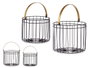 Giftdecor Set 2 Cestas Cilíndricas Negras con Asa Dorada, 25x27x25 cm