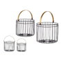 GIFTDECOR Set de 2 Cestas Cilíndricas Negras con Asa Dorada