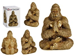 Giftdecor Gorila Yoga Manos Juntas Dorado 16 cm x 27.5 cm x 22 cm (Set de 4)