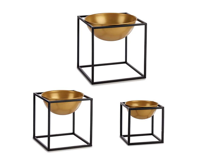 Giftdecor Set 3 Cuencos con Soporte Cuadrado Negro y Oro 23x24x23cm