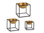 Giftdecor Set 3 Cuencos con Soporte Cuadrado Negro y Oro 23x24x23cm