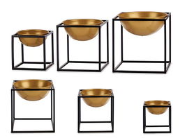 Giftdecor Set 3 Cuencos con Soporte Cuadrado Negro y Oro 23x24x23cm