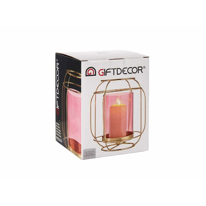 Giftdecor Base Vela Cristal Farol Rosa Metal Oro Giftdecor Base Vela Cristal Farol Rosa Metal Oro