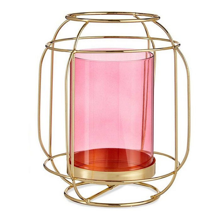 Giftdecor Base Vela Cristal Farol Rosa Metal Oro Giftdecor Base Vela Cristal Farol Rosa Metal Oro