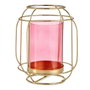 Giftdecor Base Vela Cristal Farol Rosa Metal Oro