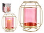 Giftdecor Base Vela Cristal Farol Rosa Metal Oro 19x20x19cm (Set de 8)