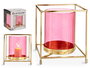 Giftdecor Base Vela Cristal Cuadrada Rosa Metal Oro 14x14x15.5 cm (Set de 8)
