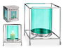 Giftdecor Base Vela Cristal Cuadrada Azul y Plata Metal 14 x 15.5 x 14 cm (Set de 8)