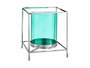 Giftdecor Base Vela Cristal Cuadrada Azul y Plata Metal 14 x 15.5 x 14 cm (Set de 8)