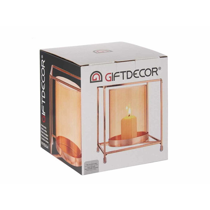 Giftdecor Base Vela Cristal Cuadrada Ámbar Metal Cobre 14x14x15.5 cm (Set de 8) Giftdecor Base Vela Cristal Cuadrada Ámbar Metal Cobre 14x14x15.5 cm (Set de 8)