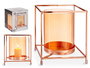 Giftdecor Base Vela Cristal Cuadrada Ambar Metal Cobre 14x14x15.5 cm (Set de 8)
