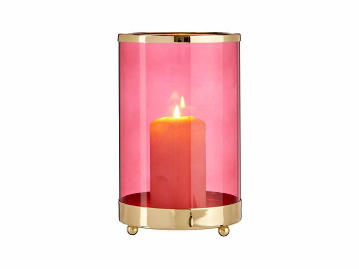 Giftdecor Base para Vela de Cristal Cilíndrica con Base Metálica, Color Rosa y Oro, Dimensiones 12.2 x 19.5 x 12.2 cm (Vela no Incluida) (Set de 8)