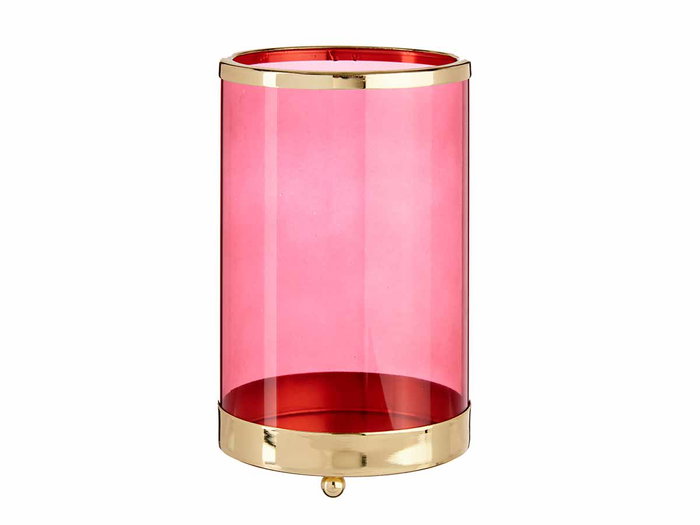 Giftdecor Base para Vela de Cristal Cilíndrica con Base Metálica, Color Rosa y Oro, Dimensiones 12.2 x 19.5 x 12.2 cm (Vela no Incluida) (Set de 8)