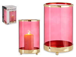 Giftdecor Base para Vela de Cristal Cilíndrica con Base Metálica, Color Rosa y Oro, Dimensiones 12.2 x 19.5 x 12.2 cm (Vela no Incluida) (Set de 8)