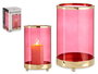 Giftdecor Base para Vela de Cristal Cilíndrica con Base Metálica, Color Rosa y Oro, Dimensiones 12.2 x 19.5 x 12.2 cm (Vela no Incluida) (Set de 8)