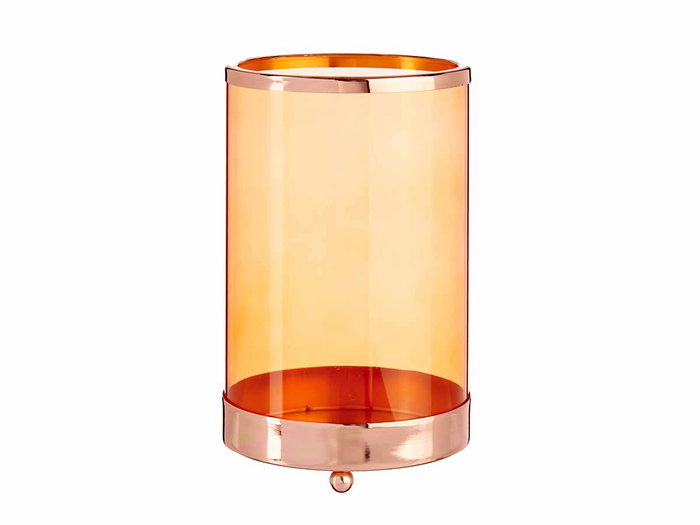Giftdecor Base Vela Cristal Cilindrica Ambar Metal Cobre 12 x 19 x 12 cm (Set de 8)