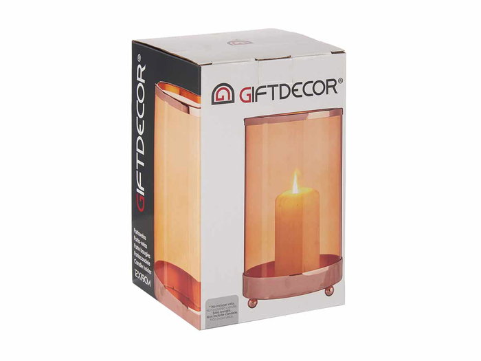Giftdecor Base Vela Cristal Cilindrica Ambar Metal Cobre 12 x 19 x 12 cm (Set de 8)