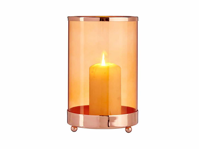 Giftdecor Base Vela Cristal Cilindrica Ambar Metal Cobre 12 x 19 x 12 cm (Set de 8)