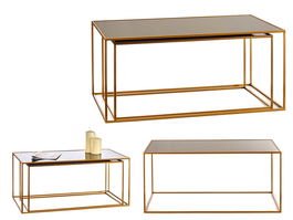 Giftdecor Set 2 Mesas Rectangulares Negro Oro Cristal y Metal 90x55x40 cm y 80x45x37 cm
