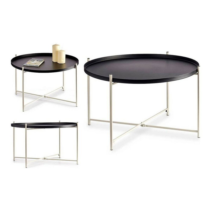 GIFTDECOR Mesa Redonda Blanco-Negro