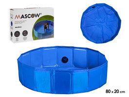 Mascow Piscina para Perro de Poliester Antideslizante Plegable con Valvula de Vaciado - 80x20 cm Azul (Set de 6)