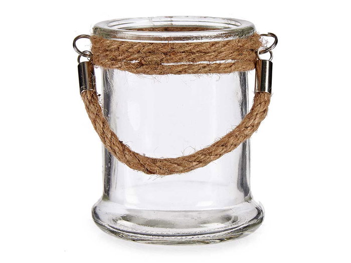 Giftdecor Portavelas Pequeño de Cristal y Hierba Marina Transparente 9x9x10 cm (Set de 24)