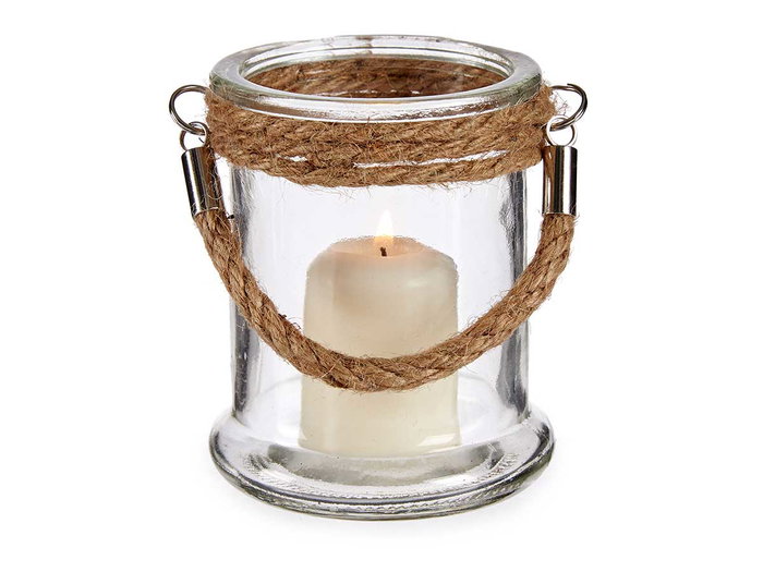 Giftdecor Portavelas Pequeño de Cristal y Hierba Marina Transparente 9x9x10 cm (Set de 24)