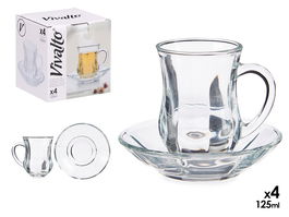 Vivalto Set 4 Tazas Vidrio Con Plato Liso 125ml 14 x 15 x 13 cm (Set de 12)