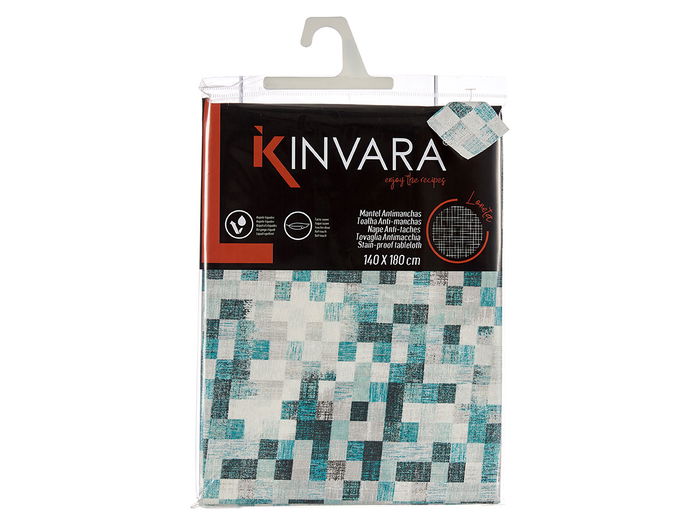 Kinvara Mantel Antimanchas Loneta Cuadros Azul 140x180 cm (Set de 6)