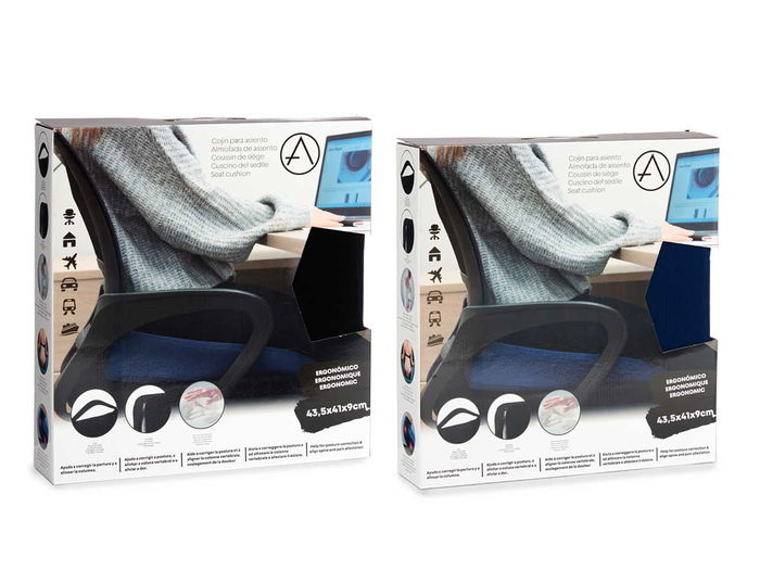 Arte Regal Cojin Espuma Con Memoria Asiento Ergonomico Surtidos Azul Negro 41.5x43x9cm (Set de 6)