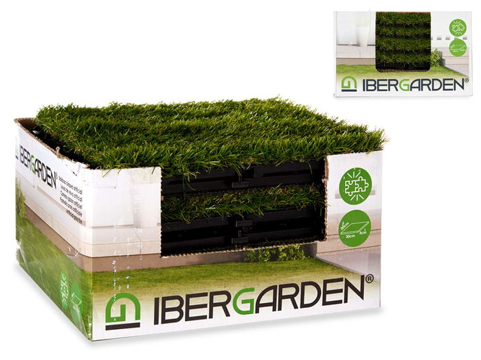 Ibergarden Baldosa Césped Artificial 30x3.5x30 cm Verde Plástico (Set de 6)