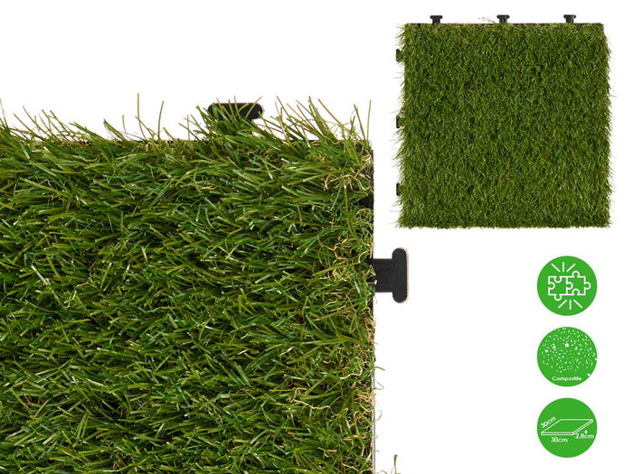 Ibergarden Baldosa Césped Artificial 30x3.5x30 cm Verde Plástico (Set de 6)