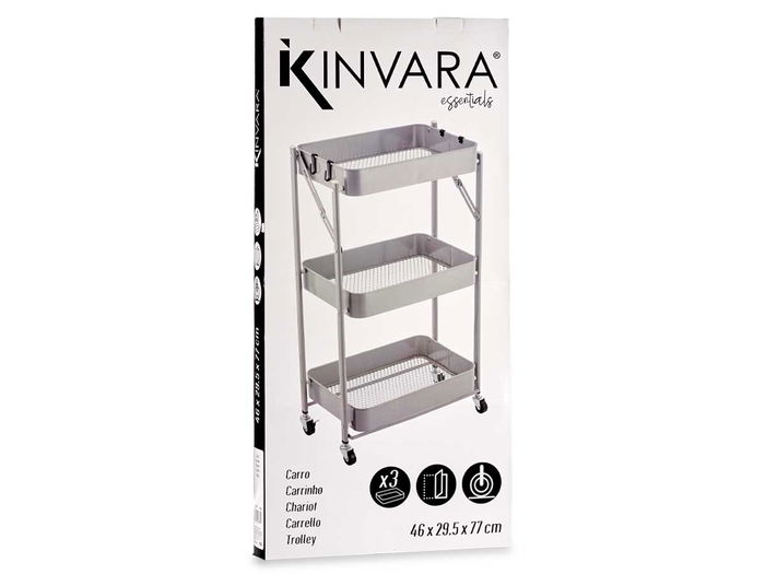 Kinvara Carro Plegable de 3 Alturas Gris 45.5x29.5x78.5 cm