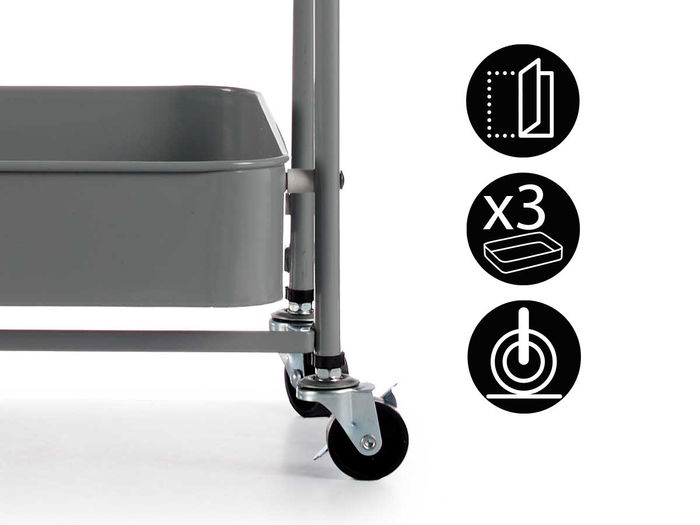 Kinvara Carro Plegable de 3 Alturas Gris 45.5x29.5x78.5 cm