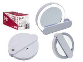 Berilo Espejo de Viaje ABS con LED y Conector USB, Blanco, 9x2x10 cm (Set de 24)