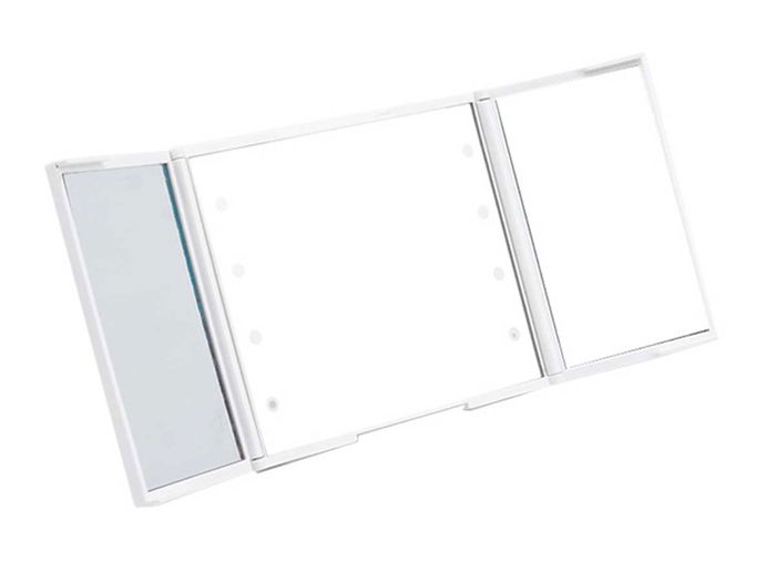 Berilo Espejo de Bolsillo ABS con LED, Aumentos 1X 2X 3X, Blanco, Dimensiones 11.5 x 9.5 x 1.5 cm (Set de 24)