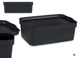 Kipit Caja de Plástico con Tapa, 6 Litros de Capacidad, Color Antracita, Dimensiones 21x11x32 cm, Almacenaje y Organización (Set de 12)