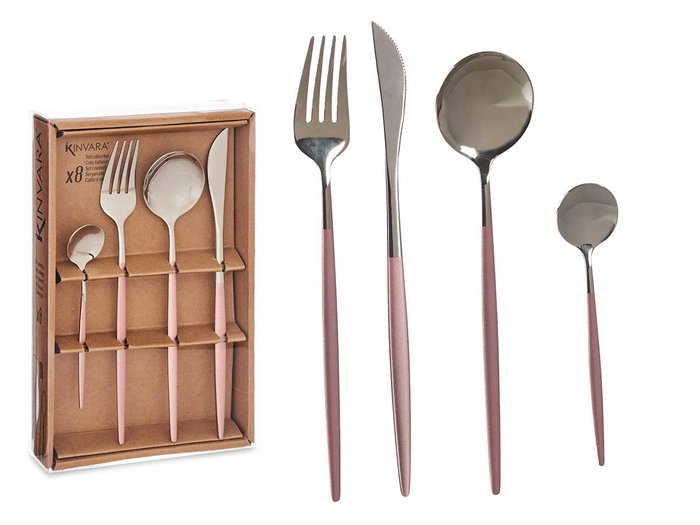 Kinvara Set Cubiertos 8 Piezas Plata Rosa Acero Inoxidable 16 x 5 x 24.5 cm (Set de 12) Kinvara Set Cubiertos 8 Piezas Plata Rosa Acero Inoxidable 16 x 5 x 24.5 cm (Set de 12)