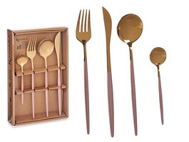Kinvara Set Cubiertos 8 Piezas Oro Rosa 16 x 24.5 x 5 cm Acero Inoxidable SS410 No Aptos Lavavajillas (Set de 12)