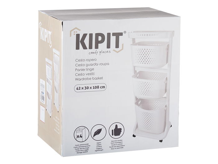 Kipit Ropero Plástico 3 Alturas con Ruedas Antracita 33x112x43 cm