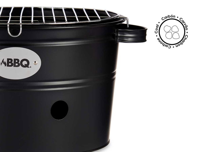 La Dehesa Barbacoa Portátil Cubo 35 cm Negro Hierro Zinc para 6 Comensales (Set de 4)