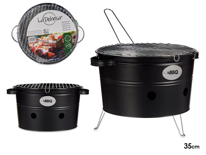 La Dehesa Barbacoa Portátil Cubo 35 cm Negro Hierro Zinc para 6 Comensales (Set de 4)