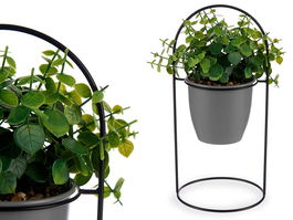 Ibergarden Planta Hoja Redonda Base Metal Gris 21 cm x 30 cm x 21 cm (Set de 8)