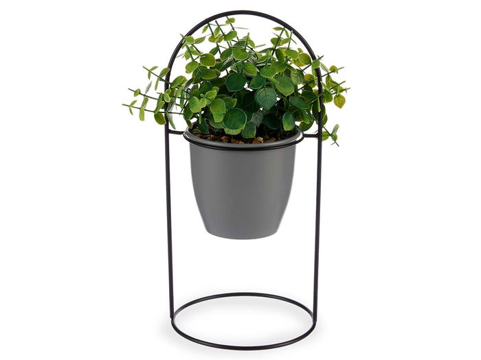 Ibergarden Planta Hoja Redonda Base Metal Gris 21 cm x 30 cm x 21 cm (Set de 8)