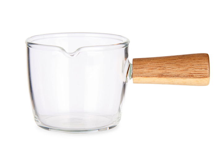 Vivalto Cazo 100 ml de Cristal Borosilicato con Mango de Madera - Transparente/Marrón, 6.5x5x10.5 cm (Set de 12)